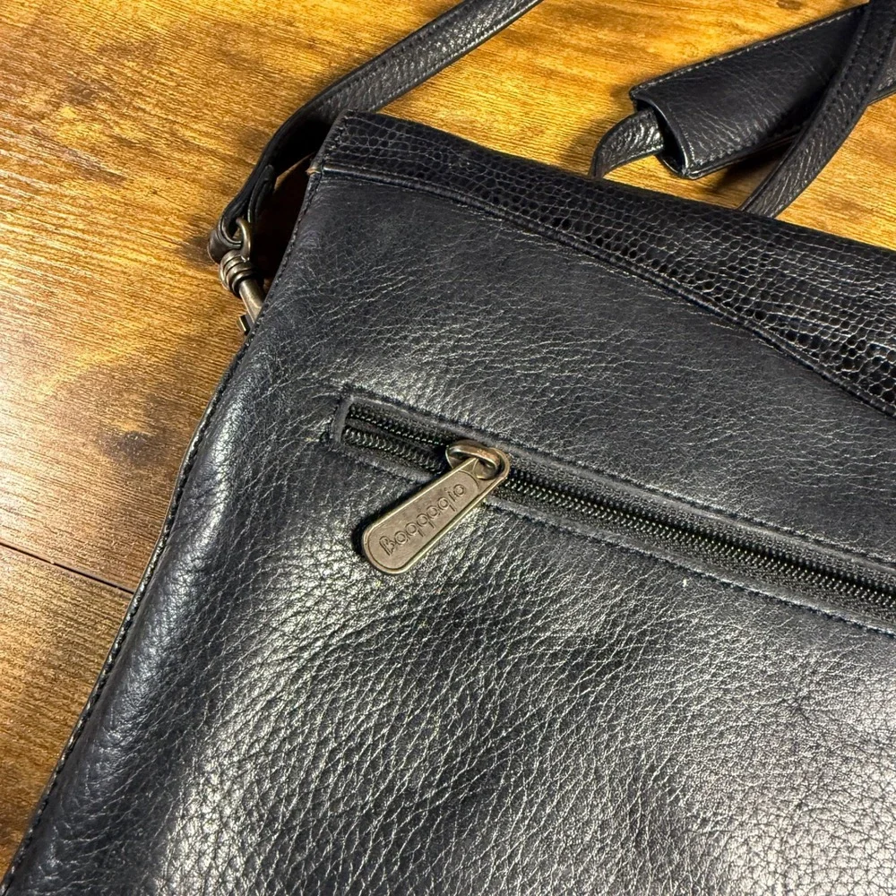 Bagaggio Vintage Black Leather Lizard Embossed‎ Messenger Bag Briefcase OS